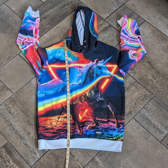 Fresh Hoods Graphic Neon Unicorn Space Hoodie Size S Rainbow Pink Yellow… - Picture 9 of 11